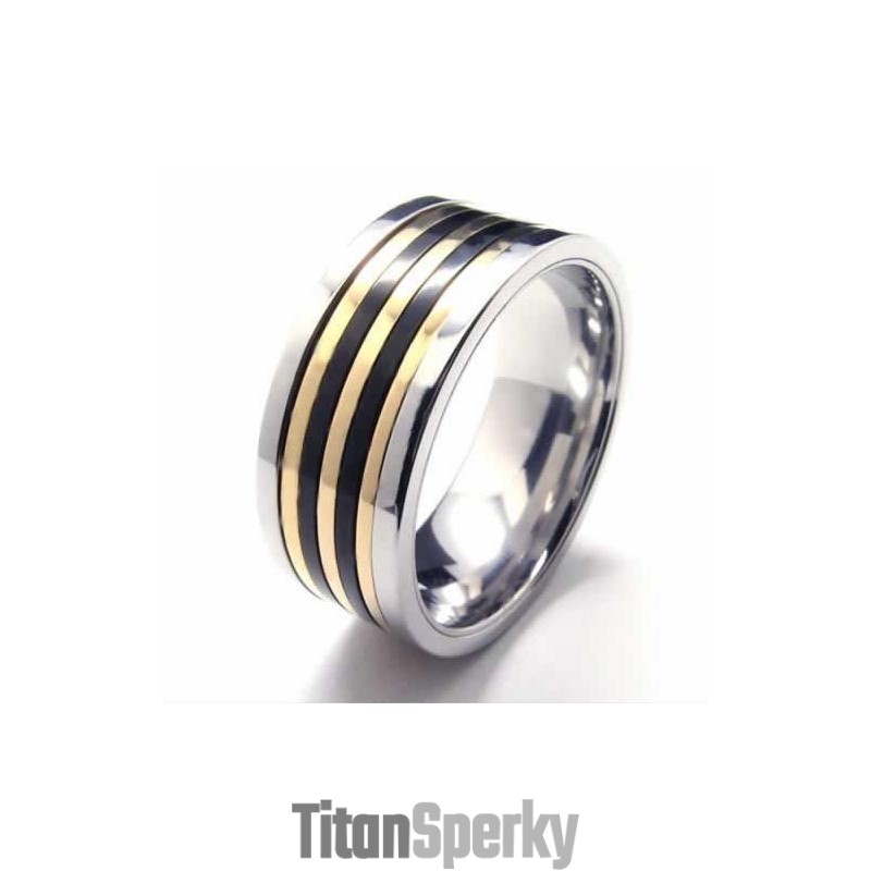 9Mm Titanový A Zlatý Intarzovaný Prsten S Dvorním Řetízkem