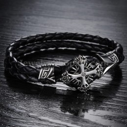 Pánský Personalizovaný Pletený Titanový Kožený Náramek C869