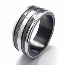 Černý Titanový Prsten Se Dvěma Drážkami 8 Mm