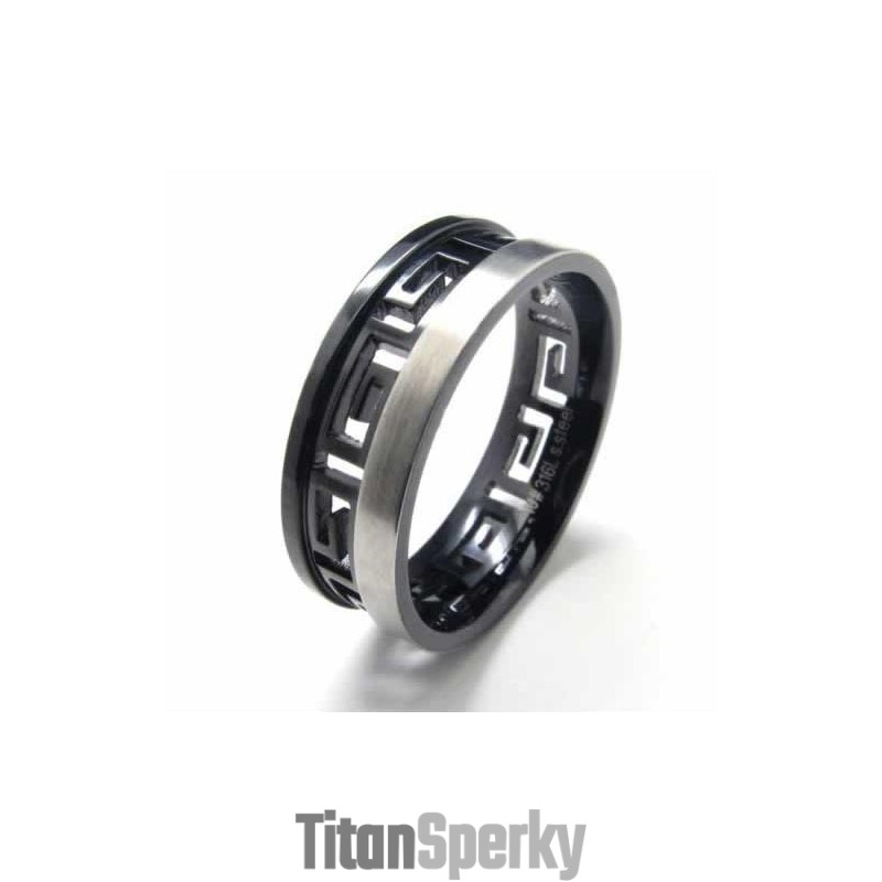7Mm Černý Titanový Kroužek S Řeckým Klíčem 7Mm Černý Titanový Kroužek S Řeckým Klíčem