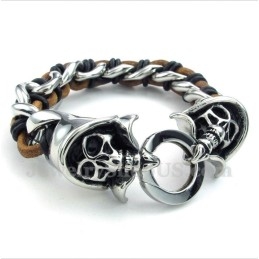 Pánský Titanový Kožený Náramek S Motivem Smrtky