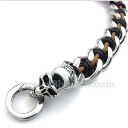 Pánský Titanový Kožený Náramek S Motivem Smrtky