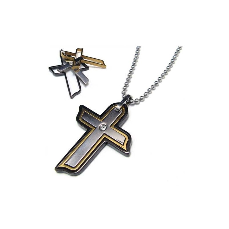 Třídílný Titanový Přívěsek S Diamantovým Křížem