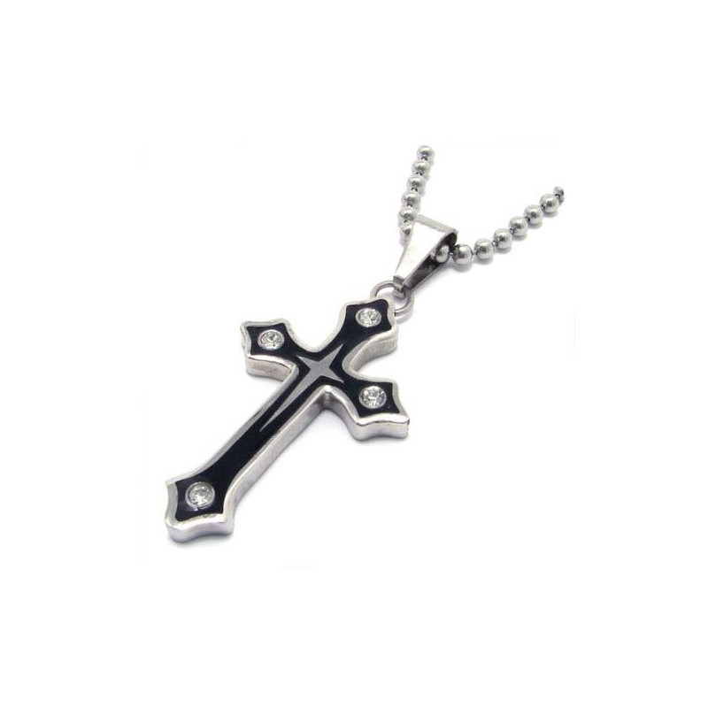 Módní Černý Titanový Přívěsek S Křížem A Diamanty