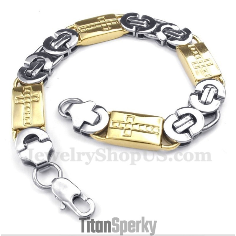 Pánský Titanový Zlatý Náramek S Křížem