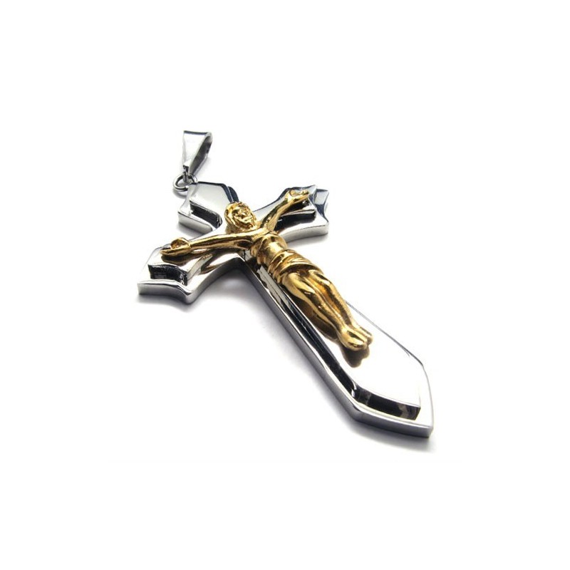 Titanový Přívěsek S Křížem Ve Dvou Vrstvách (Zlatý)