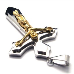 Titanový Přívěsek S Křížem Ve Dvou Vrstvách (Zlatý)