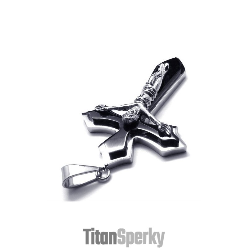 Titanový Přívěsek S Křížem Ve Dvou Vrstvách (Stříbrný)