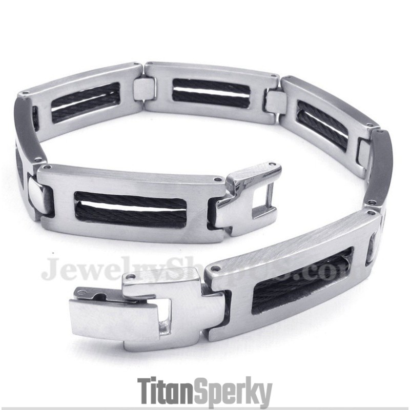 Pánský Titanový Černý Kabelový Náramek