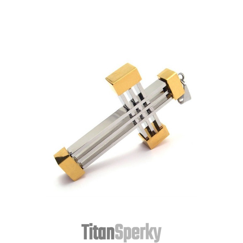 Titanový Přívěsek S Novým Pleteným Křížem (Zlatý) Titanový Přívěsek S Novým Pleteným Křížem (Zlatý)