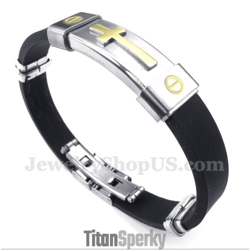 Pánský Titanový Kaučukový Náramek S Křížem