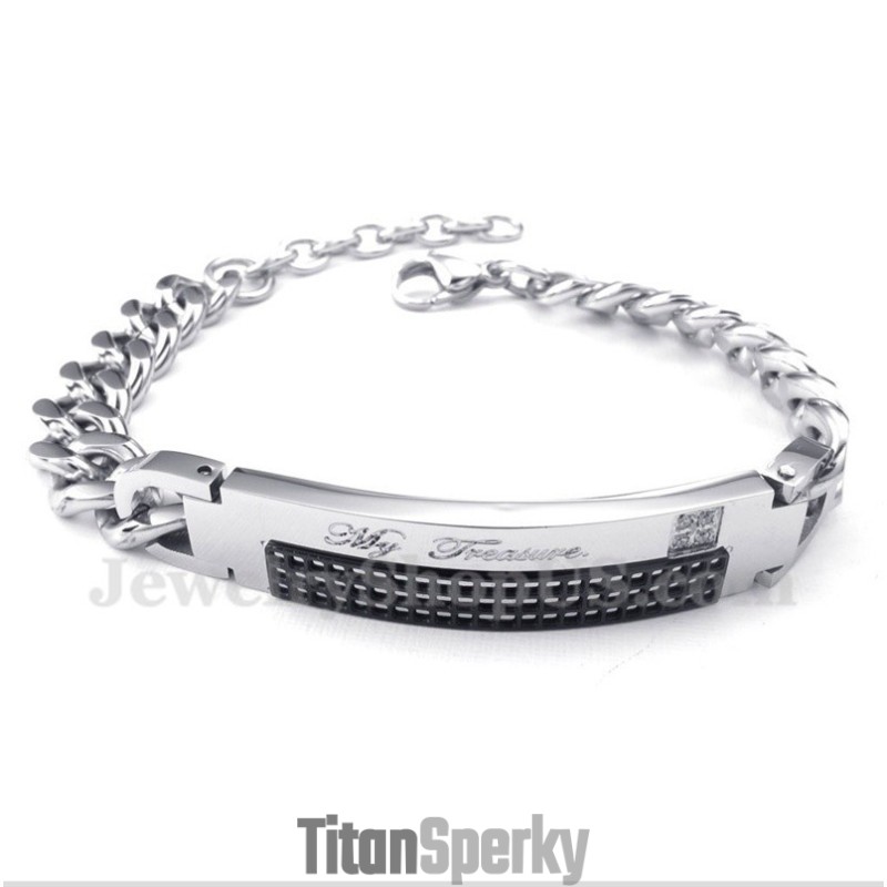 Pánský Titanový Náramek S Černým Diamantem Pro Páry Pánský Titanový Náramek S Černým Diamantem Pro Páry