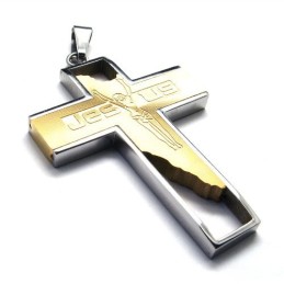Titanový Přívěsek Ježíšův Kříž (ve žluté barvě)