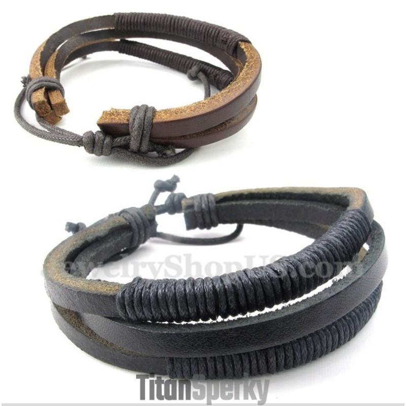 Pánský Kožený Titanový Náramek