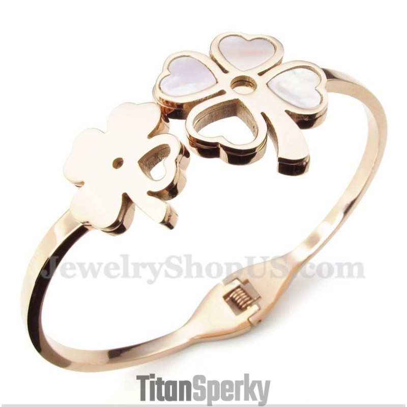 Pánský Titanový Náramek S Růžovým Zlatem A Jetelovým Vzorem