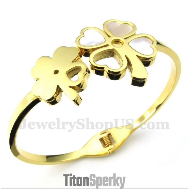 Pánský Titanově-Zlatý Náramek S Jetelem