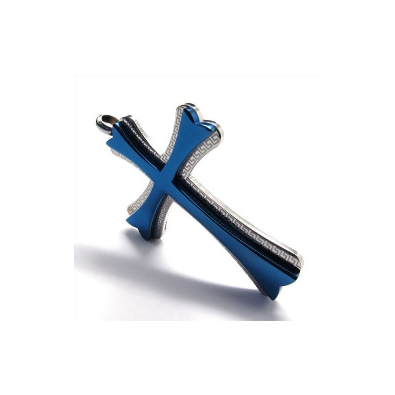 Titanový Přívěsek S Křížem Nový Styl (Modrý)