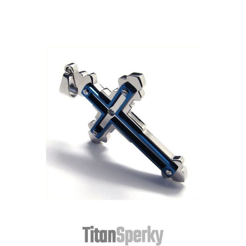 Titanový Přívěsek S Křížkem (Modrý)