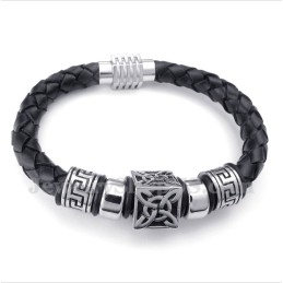 Pánský Kožený Titanový Náramek