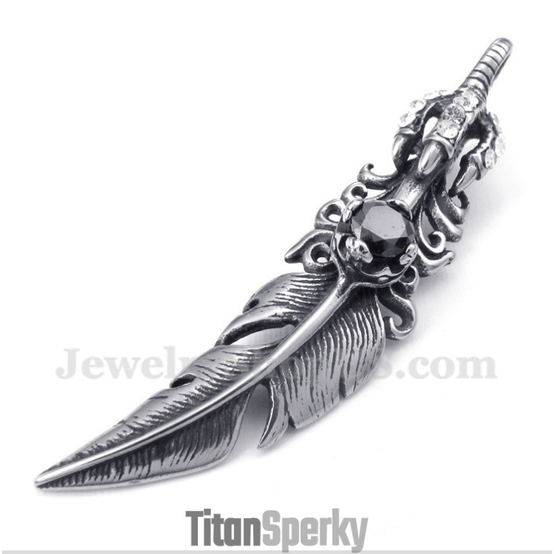 Pánský Titanový Přívěsek S Černým Peřím A Řetízkem Zdarma