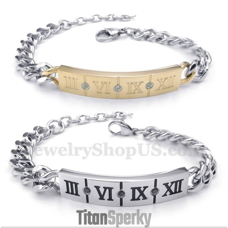 Titanový Náramek S Římskými Číslicemi A Diamanty Pro Páry (Jeden Pár)