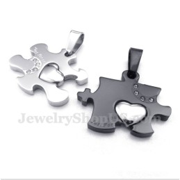 Titanově Černý Přívěsek S Puzzle A Řetízkem Zdarma (Jeden Pár)