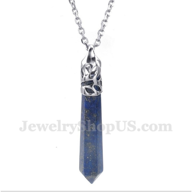 Pánský Přívěsek S Šestihranným Hranolem Z Lapis Lazuli S Řetízkem Zdarma Pánský Přívěsek S Šestihranným Hranolem Z Lapis Lazuli S Řetízkem Zdarma