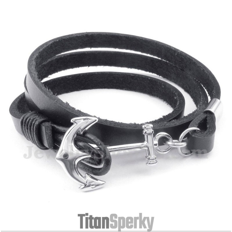 Pánský Titanový Kožený Náramek
