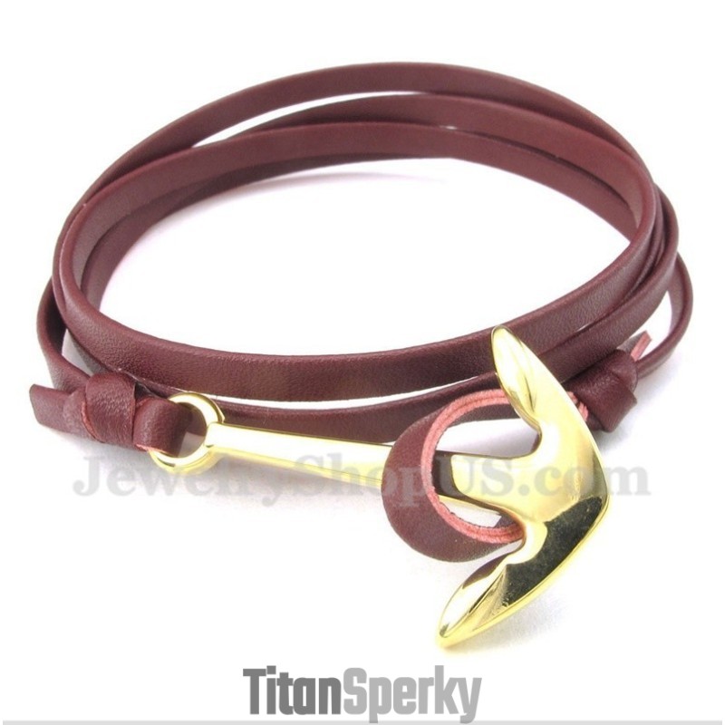 Pánský Kožený Titanový Náramek S Kotvou