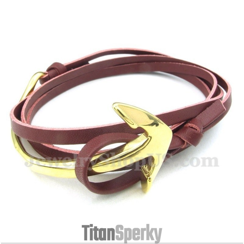 Pánský Kožený Titanový Náramek S Kotvou