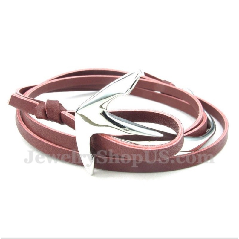 Pánský Kožený Titanový Náramek S Kotvou