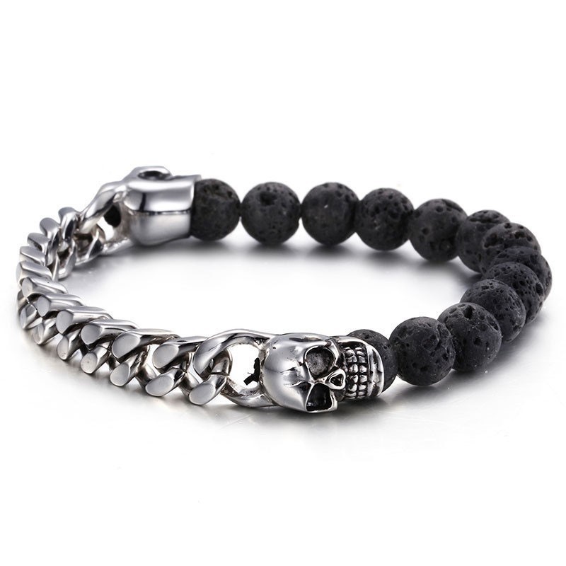 Lebka Buddha Korálky Vulkanický Kámen Korálky Titanový Náramek