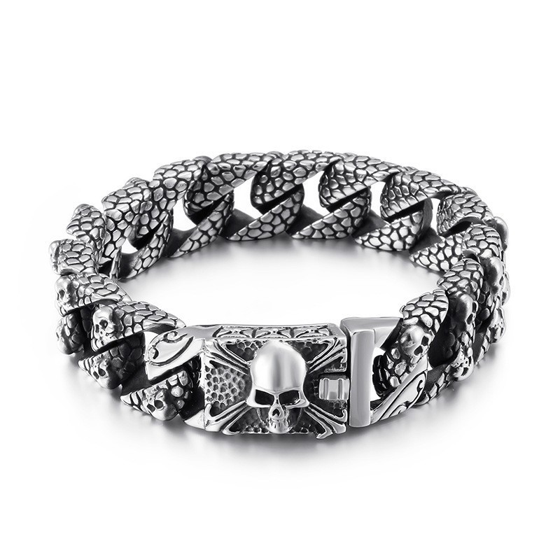 Elegantní Titanový Křížový Náramek Pánský Titanový Náramek S Lebkou Elegantní Titanový Křížový Náramek Pánský Titanový Náramek S Lebkou