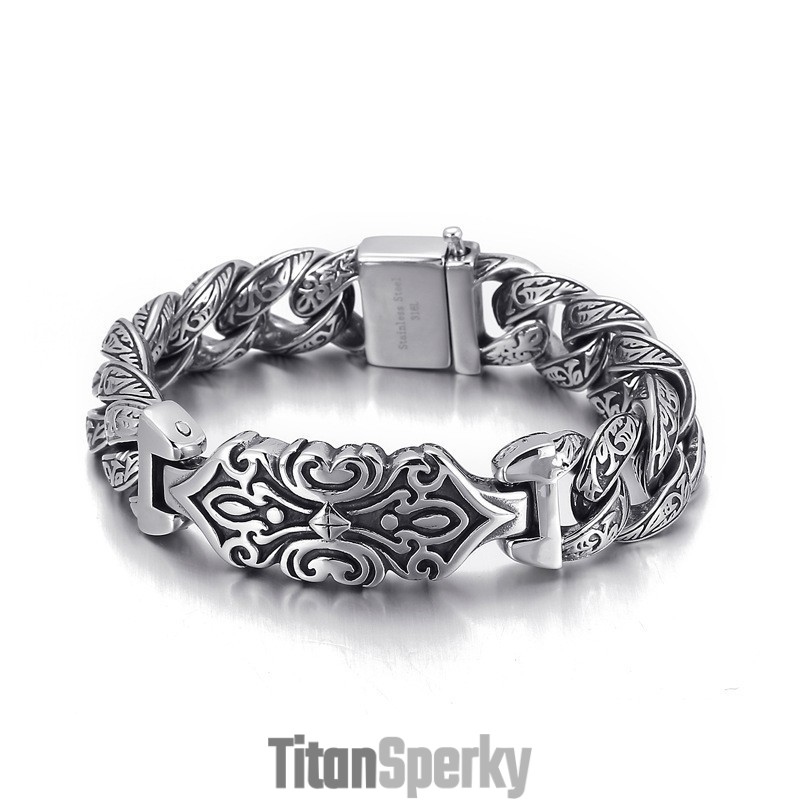 Pánský Titanový Náramek S Vintage Vzorem A Křížem