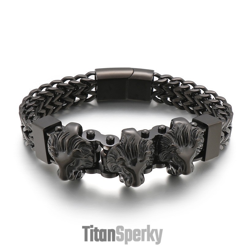 Pánský Titanový Náramek Bully Skull S Vlčí Hlavou A Lví Hlavou, Mixovaná Šarže
