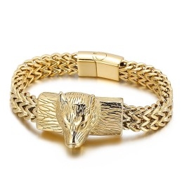 Pánský Titanový Náramek Hip Hop Wolf Head Double Row Keel Wraped Chain