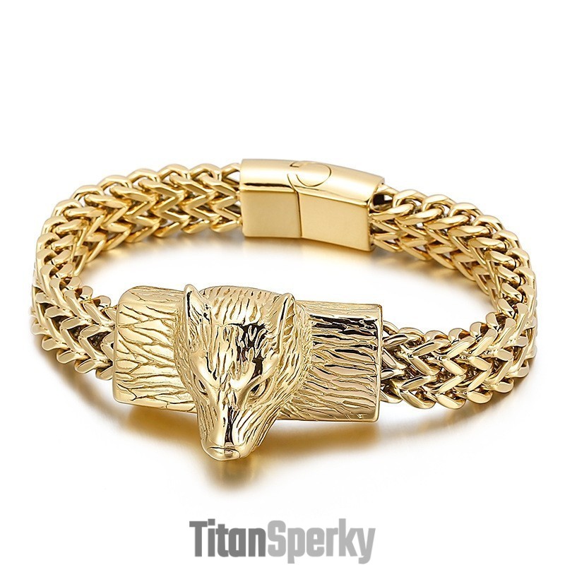 Pánský Titanový Náramek Hip Hop Wolf Head Double Row Keel Wraped Chain