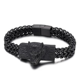 Pánský Titanový Náramek Hip Hop Wolf Head Double Row Keel Wraped Chain