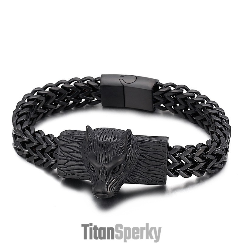 Pánský Titanový Náramek Hip Hop Wolf Head Double Row Keel Wraped Chain