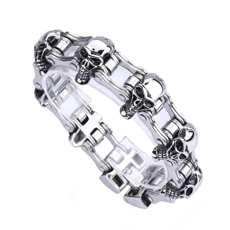 Pánský Motorkářský Náramek Elegantní Styl S Lebkou V Titanu Pánský Motorkářský Náramek Elegantní Styl S Lebkou V Titanu