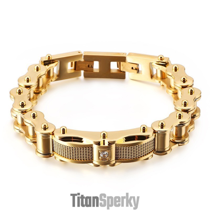 Pánský Titanový Náramek Rock Biker Chain S Diamantem