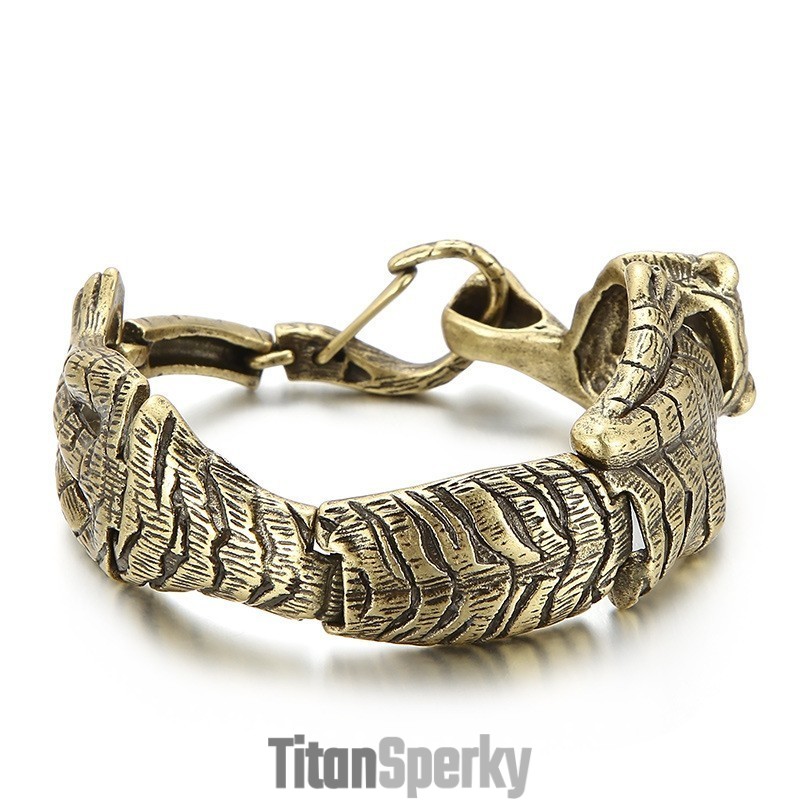 Vintage Cool Antique Gold Titanový Náramek S Tygrem Pro Muže Vintage Cool Antique Gold Titanový Náramek S Tygrem Pro Muže
