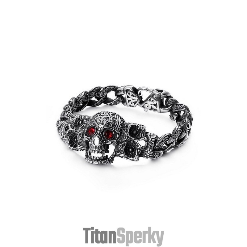 Náramek S Křížem A Lebkou V Titanu Se Zirkony