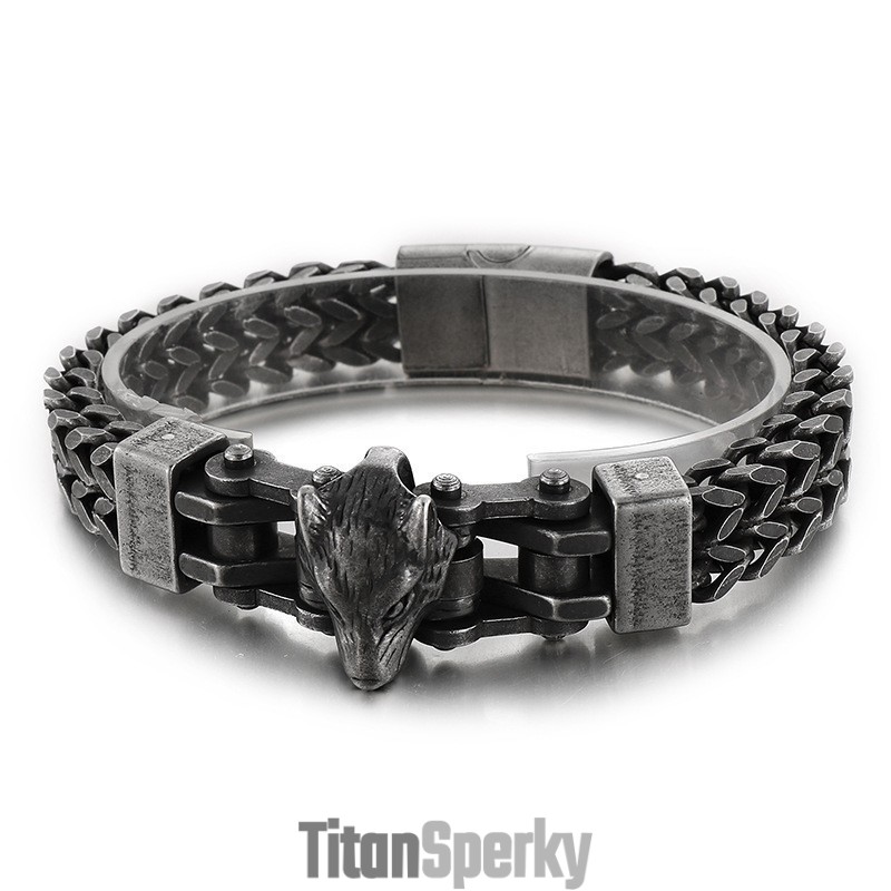 Pánský Titanový Náramek S Vlčí Hlavou V Hip Hopovém Stylu