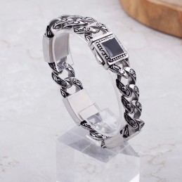 Pánský Titanový Náramek S Květinovým Vzorem Ve Vintage Hip-Hopovém Stylu S Diamantovou Sponou