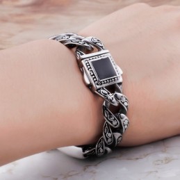 Pánský Titanový Náramek S Květinovým Vzorem Ve Vintage Hip-Hopovém Stylu S Diamantovou Sponou