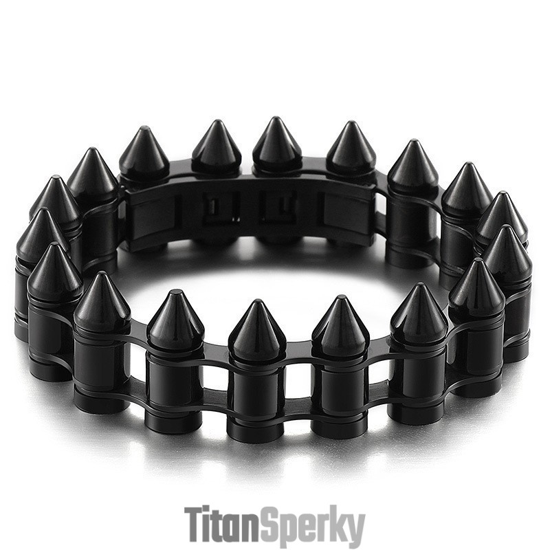 Pánský Titanový Motorkářský Náramek S Motivem Bullet Head Pánský Titanový Motorkářský Náramek S Motivem Bullet Head