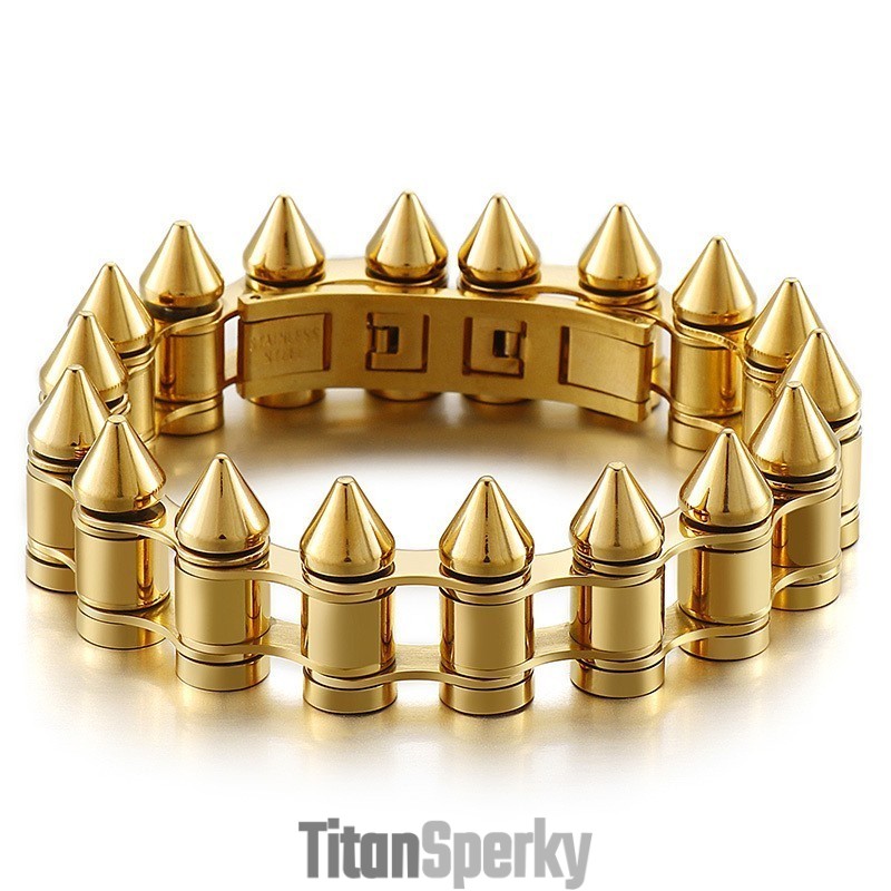 Pánský Titanový Motorkářský Náramek S Motivem Bullet Head Pánský Titanový Motorkářský Náramek S Motivem Bullet Head