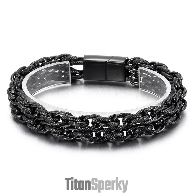 Módní Černý Pokovený Dvojitý Titanový Pánský Náramek