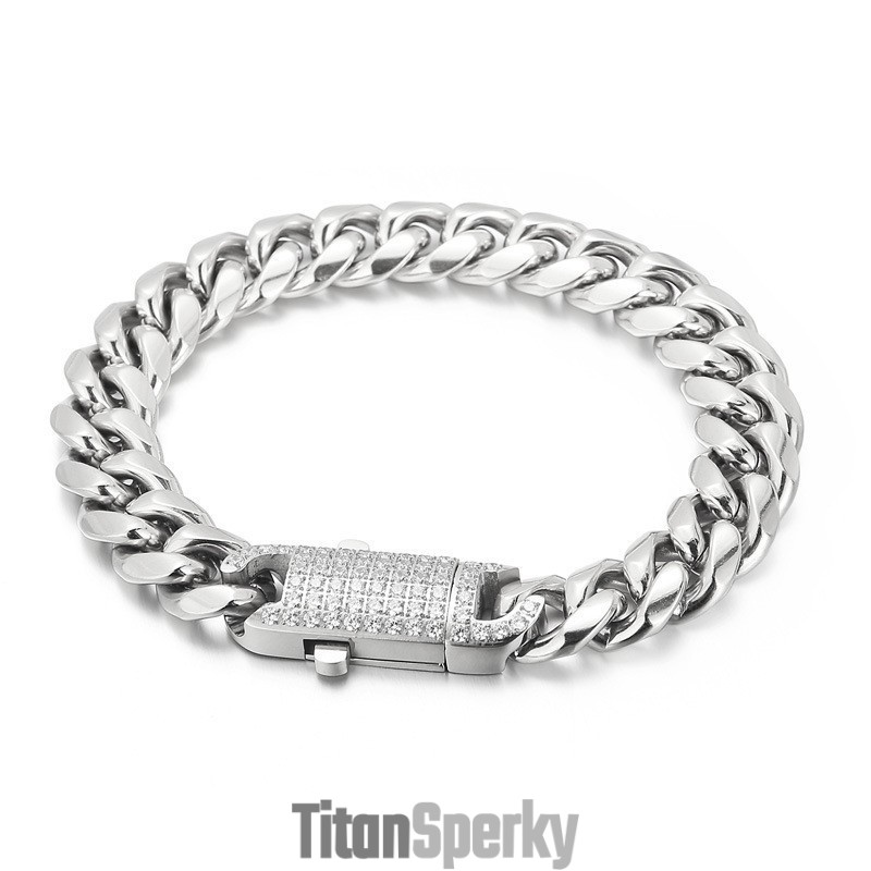 Módní Pouliční Hip-Hopový Titanový Náramek S Diamanty Pro Muže